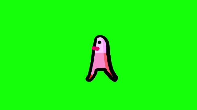 Man walking animated seamless loop on green screen. Cartoon animation of very simple stickman crazy doodle linear shaking outline with fill human character on greenbox background. 
