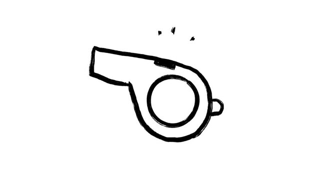 whistle hand drawn animation, sports referee coach signal blow, noise maker instrument game alert animated illustration, motion design video graphic elements