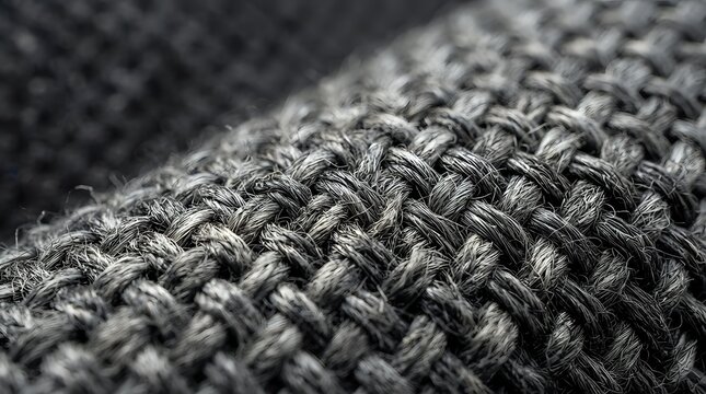 Close-up of gray woven fabric texture with interlocking fibers
