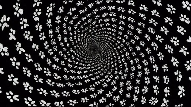 White cat paw prints hypnotic spiral for international cat day