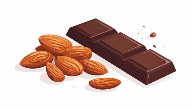 Chocolate bar with almonds illustration.