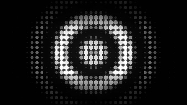 Halftone pattern with concentric white circles of varying dot sizes on a solid black background.