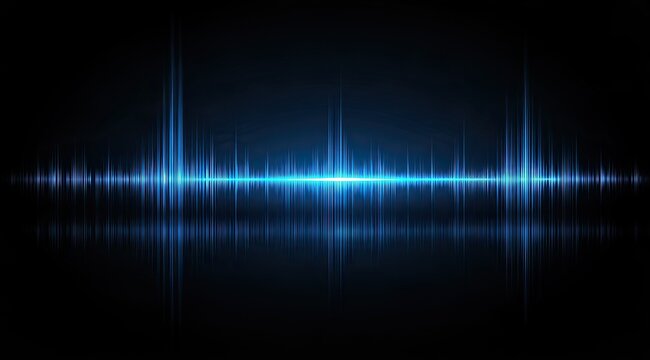 A glowing blue sound wave pulsates with energy across a dark background