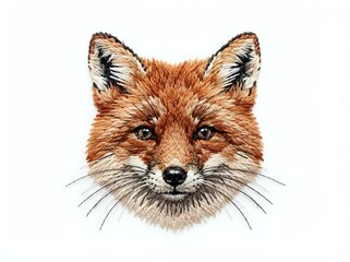 Obraz premium Detailed illustration of a fox head with reddish-brown fur, alert pointed ears, and striking amber eyes