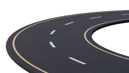 Curved asphalt road for travel and transportation concepts. 3D roadway isolated on background. Modern visual for navigation, journey, driving, direction and infrastructure themes. © HalukYakup