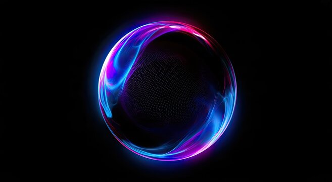 Glowing orb of vibrant blue and pink energy on a black background
