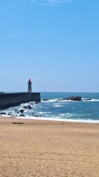 lighthouse on the coast of matosinhos in portugal