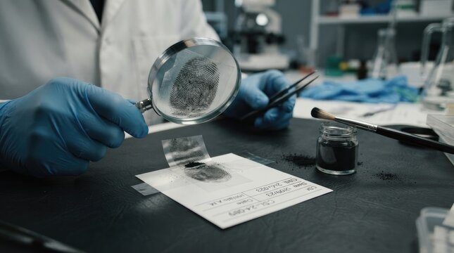 A forensic scientist meticulously examines a fingerprint lifted from a piece of evidence.