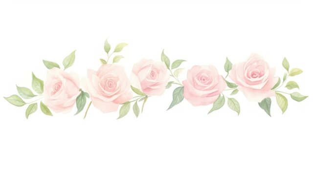 Roses as divider watercolor graphics blossom pattern.