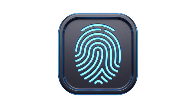 Glowing blue fingerprint on dark rounded png solated on transparent background