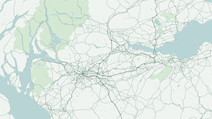Fototapeta premium Modern minimalist vector map of Cumbernauld, Scotland, UK. Scalable modernist new town street grid, Palacerigg Country Park, Antonine Wall border, Town Centre, and M80 links for wall art posters.