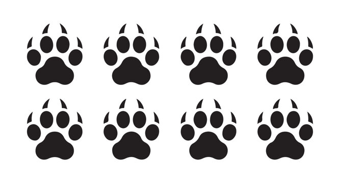Predatory animal paw prints set with sharp claw marks for realistic wilderness tracking graphic design works.