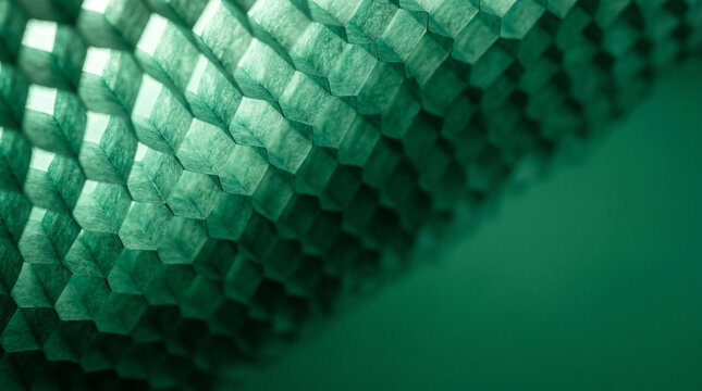 Emerald honeycomb tissue paper decoration close up, abstract hexagon pattern