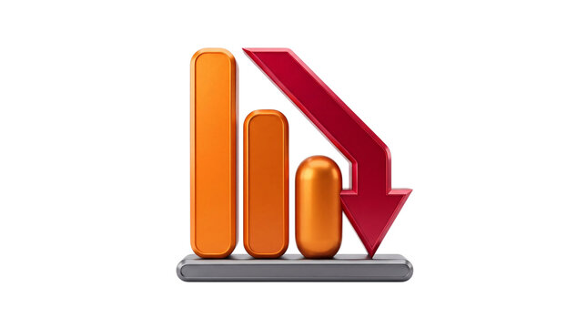 3d orange bar chart with red downward png solated on transparent background