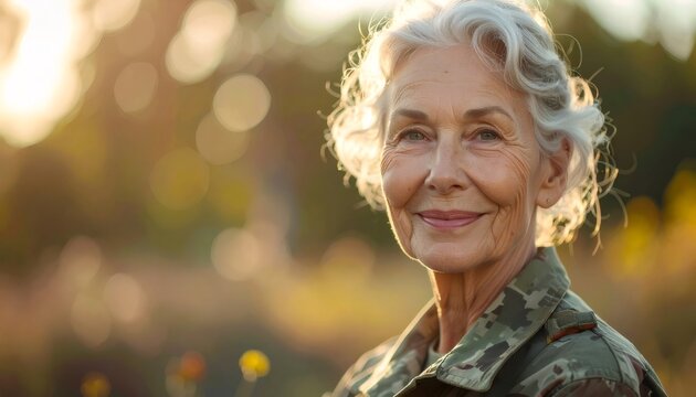 Senior military veteran woman smiling with dignity