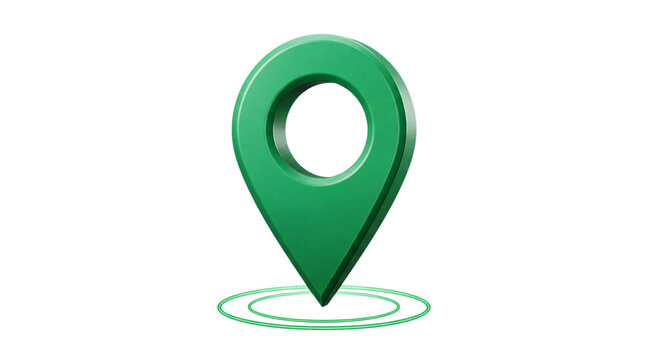 Green location pin with circular glow png solated on transparent background