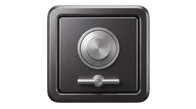 Metallic gray safe with silver dial and png solated on transparent background