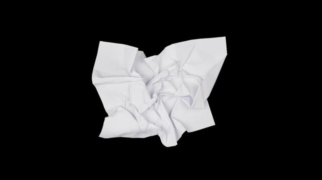 Stop Motion Crumpled White Paper Animation, Wrinkled Sheet Transforming into a Paper Ball on Green Background, Handmade Folding Effect for Video Editing, Motion Graphics
