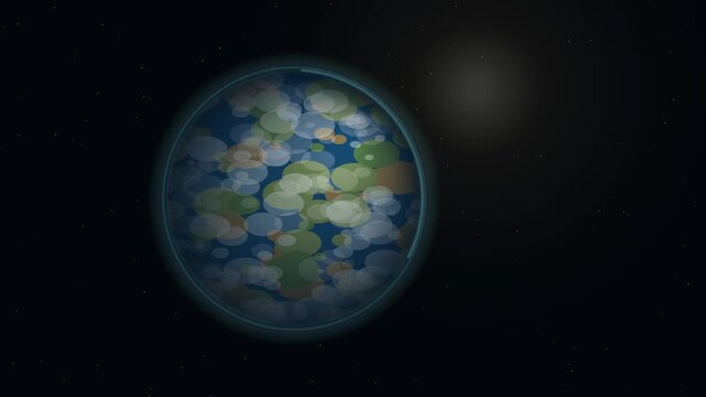 Realistic cinematic visualization of planet Earth viewed from outer space, surrounded by transparent atmospheric layers representing the ozone layer.