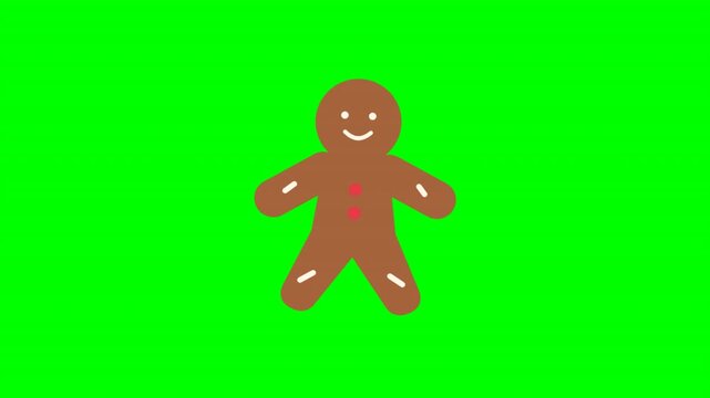 Animated gingerbread man dancing on green screen background