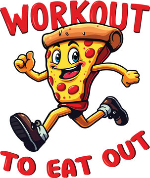 Workout To Eat Out Running Cartoon Pizza Slice Fitness