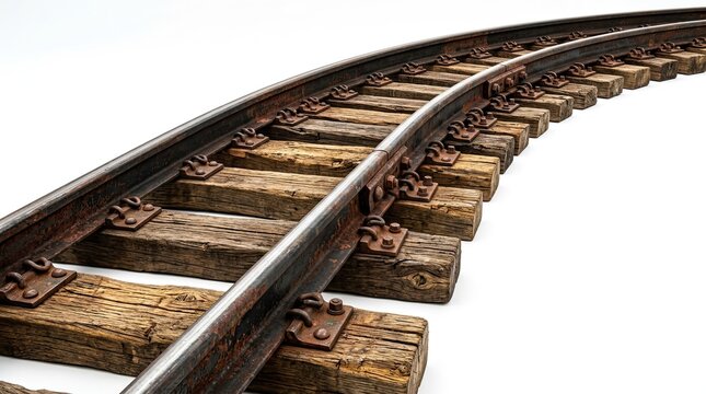 Curving Train Tracks on White Background