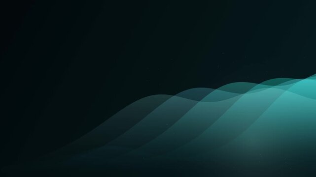 Abstract atmospheric motion background inspired by the ozone layer, featuring soft blue-green atmospheric waves, subtle floating particles, and gentle diffused light against a dark background. 