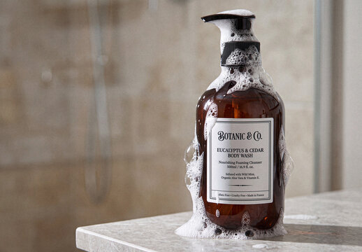 Amber Glass Pump Bottle Mockup