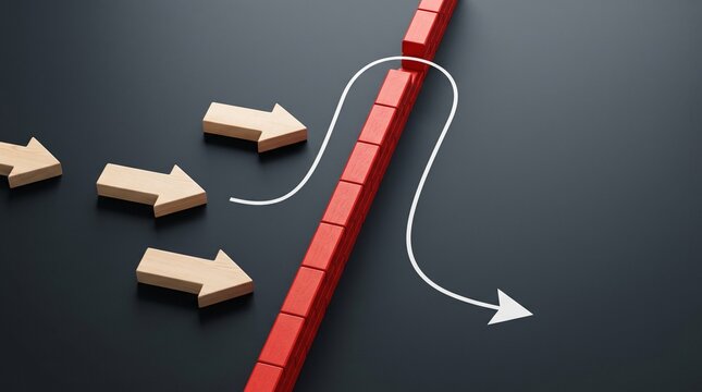 Strategic Change and Business Adaptation Concept with Red Barrier Redirecting Path Toward an Alternative Route for Overcoming Obstacles