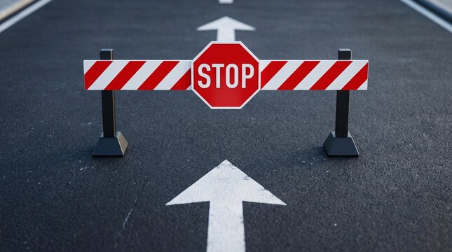 Business Process Blockage and Operational Stop Concept with Road Barrier Representing Restricted Access, Delay and Workflow Interruption