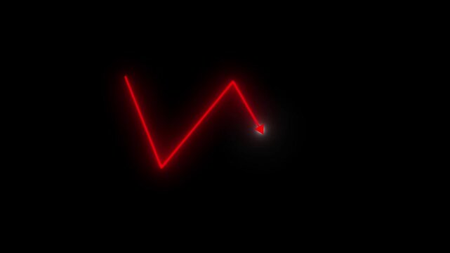 glowing red line graph showing financial market crash, economic downturn, or business failure on dark background. abstract animation of stock market decline, data analysis, and recession symbol.