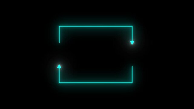 digital looping frame animation with glowing cyan arrows on black background, futuristic tech concept video. abstract neon data cycle visualization, seamless technology communication network graphic.