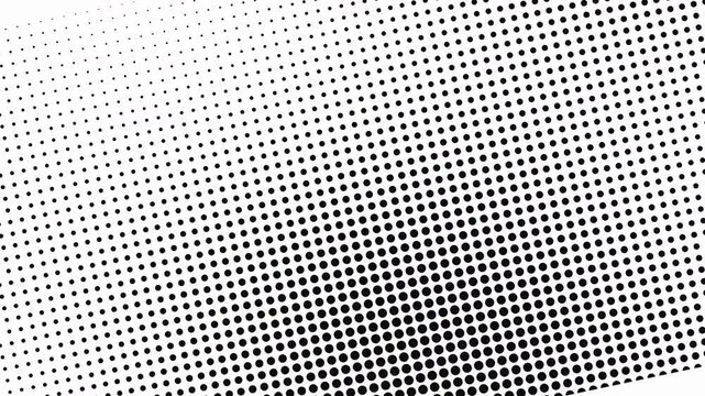 Minimalist graphic animated halftone pattern with shifting black dots on a pure white background, creating a dynamic gradient loop, concept for graphic design, web backgrounds and motion graphics.