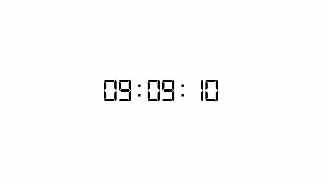 10 minute countdown timer animation on transparent background.