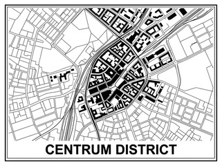 Fototapeta premium Centrum District City Map Minimalist Vector Urban Plan