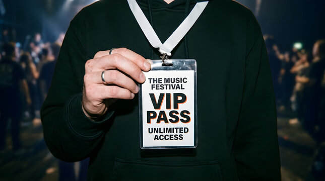 Exclusivity Concept Vip Pass Held by Person in Hoodie at a Music on a transparent background