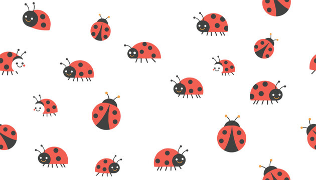 Ladybug seamless pattern featuring cute red ladybirds with black spots on a clean white background for textile design.