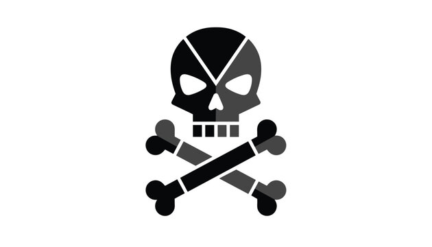 Skull and crossbones symbol in a modern geometric flat vector design with shades of black and grey on white background.