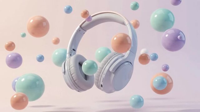 Professional audio engineer adjusting pastel wireless headphones for studio recording with pristine sound isolation and copy space
