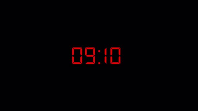10 minute countdown timer animation on transparent background.