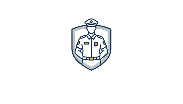 Security guard or police officer in uniform enclosed inside a protective shield crest on a clean white background.