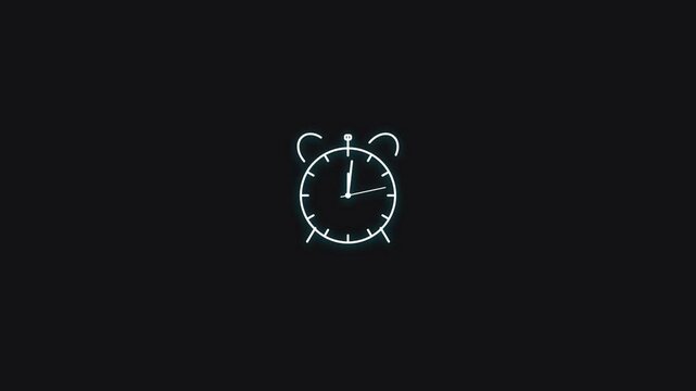 Neon alarm clock with white outline on black background
