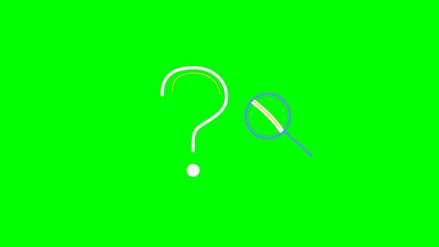 White question mark with yellow curve beside purple magnifying glass