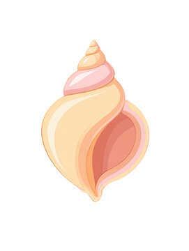 Spiral seashell illustration, pink and cream conch shell on white background, nautical ocean mollusk graphic for summer beach decor