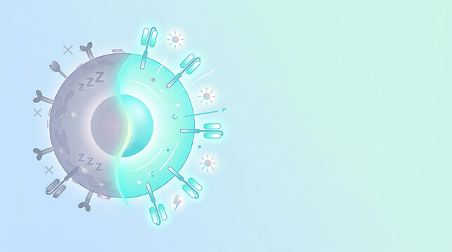 CAR-T Cell Therapy Exhaustion Reversal and Activation, Clean Flat Vector Layout with Copy Space for Academic Presentation Cover