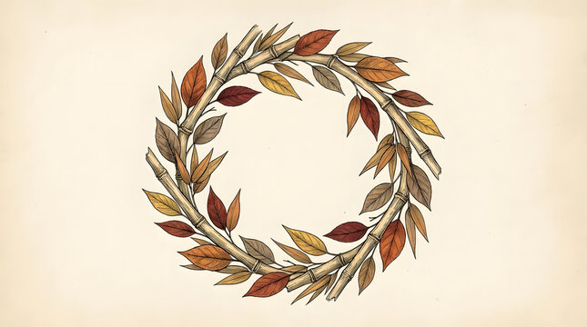Autumn leaf wreath illustration on a plain background.