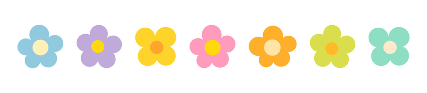 Flowers collection. Cute pastel flowers set on white background. Design elements. PNG illustration.