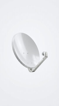 White satellite dish with metal mounting bracket isolated on neutral background