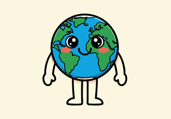 Obraz premium Cute cartoon Earth character with arms and legs smiling
