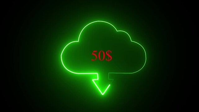 Symbol cloud Loading Pending circle icon. Glowing neon line Cloud file upload and download with loading bar icon 4k animation on black background.
